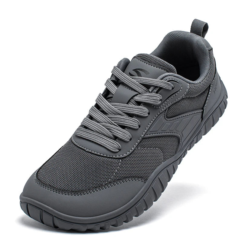 Wide Toe Running Shoes Unisex Minimalist Artificial Leather Walking Sneakers Lace Up Lightweight Breathable Shoes