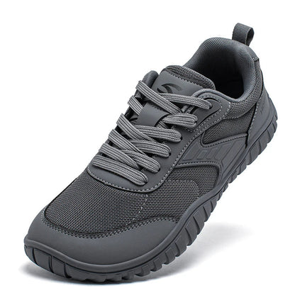 Wide Toe Running Shoes Unisex Minimalist Artificial Leather Walking Sneakers Lace Up Lightweight Breathable Shoes