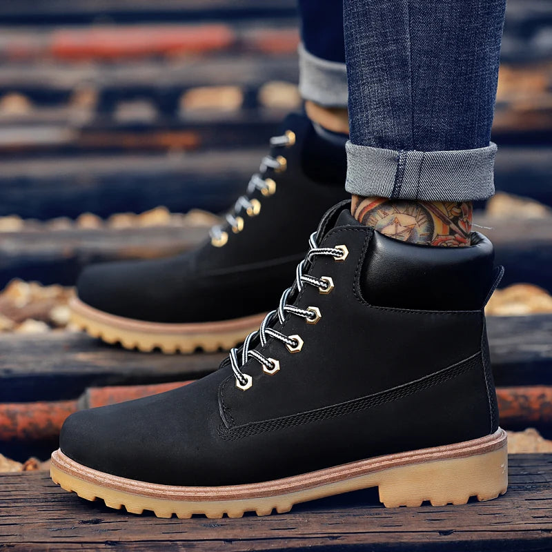 Designer Leather Mens Spring Fall Ankle Boots Trekking Yellow Coffee Designer Tactical Boots Outdoor for Men Work Shoes Sneakers