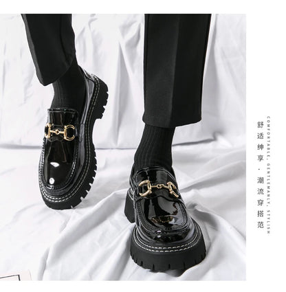 New Men Patent Leather Loafers Fashion Casual Shoes Male Thick Sole Increased Height Slip On Breathable Comfortable Driving Shoe
