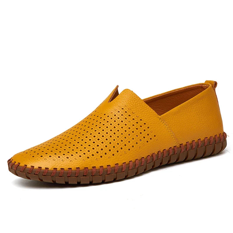 New Summer Breathable Men Loafers Handmade Leather Men's Driving Shoes Luxury Brand Flat Casual Shoes Soft Breathable Men Shoes