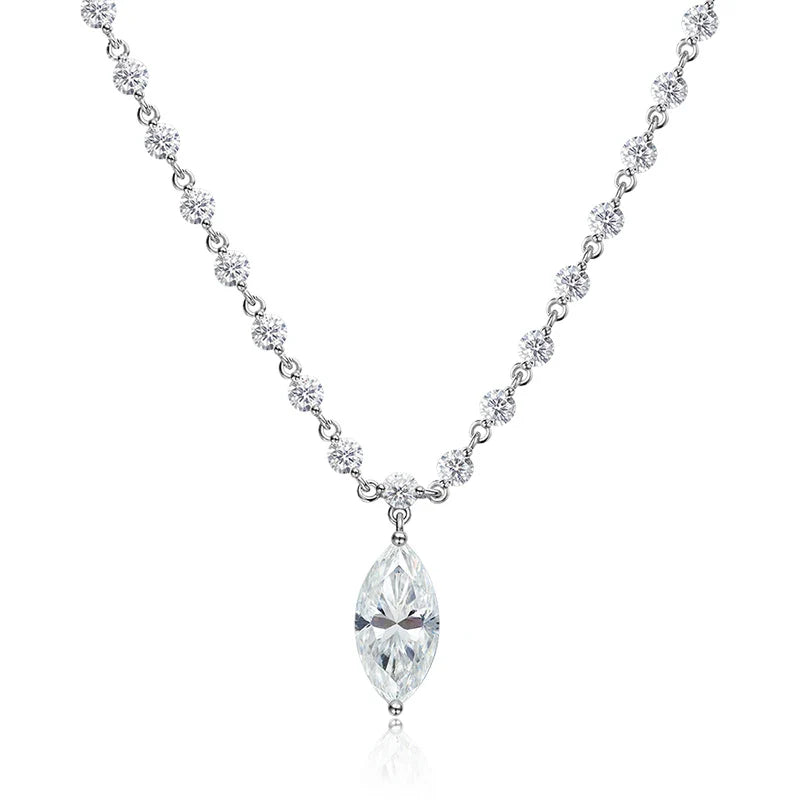 18k Plated Marquise Cut Moissanite Tennis Necklace for Women Choker Lab Diamond D Color Chain 925 Sterling Silver Jewelry