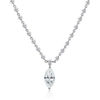 18k Plated Marquise Cut Moissanite Tennis Necklace for Women Choker Lab Diamond D Color Chain 925 Sterling Silver Jewelry