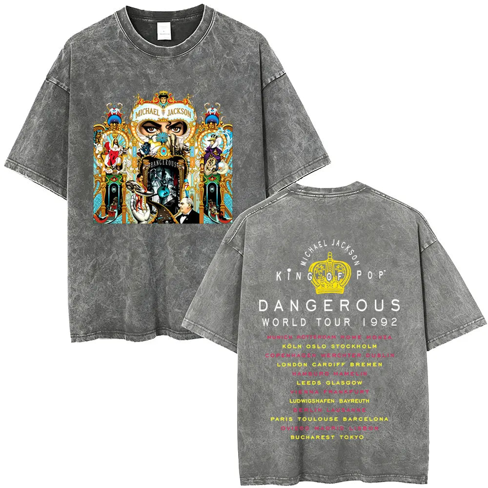 Washed Vintage Michael Jackson Face Graphic T-shirt Men Women Fashion Hip Hop Oversized T-shirts Male Retro Gothic Rock T Shirts