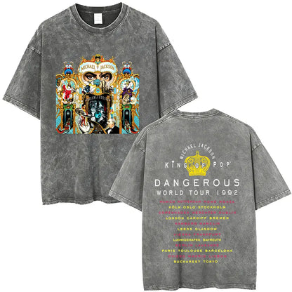 Washed Vintage Michael Jackson Face Graphic T-shirt Men Women Fashion Hip Hop Oversized T-shirts Male Retro Gothic Rock T Shirts