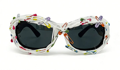 y2k Colorful Safety Pin Sunglasses for Women Punk Cyber Streetwear Party Avant-garde Funny Shades UV400 lunette soleil femme