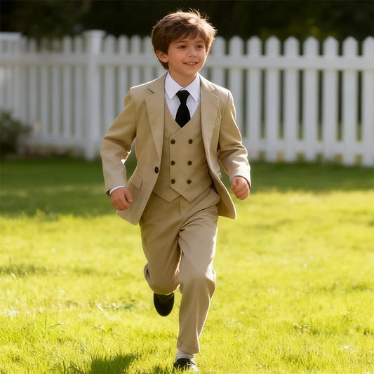 High Quality Kids Suit Set, 4-Piece Boys Slim Fitting Suit Jacket Pants Vest Bowtie, One Button Communion Kids Suits
