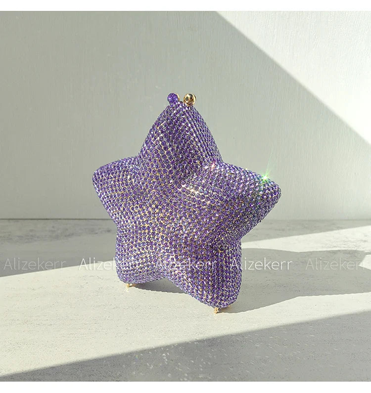 Star Shaped Crystal Evening Bags Women 2024 Boutique Gorgeous Gradient Colour Diamond Mini Clutch Purses Wedding Party