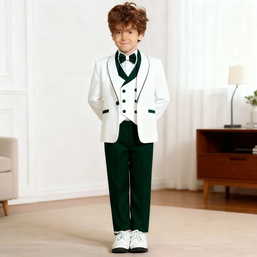 Hot Selling Red White Contrast Boys Formal Suit Set 3-14 Years 2026 4 Piece Kids Wedding Tuxedo Blazer Vest Pants Bow Tie