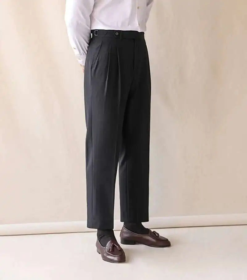 Business High Waist Straight Suit Pants Men British Slim Fit Pants Men Social Trousers Casual Pant Formal Wear Pantalones Hombre