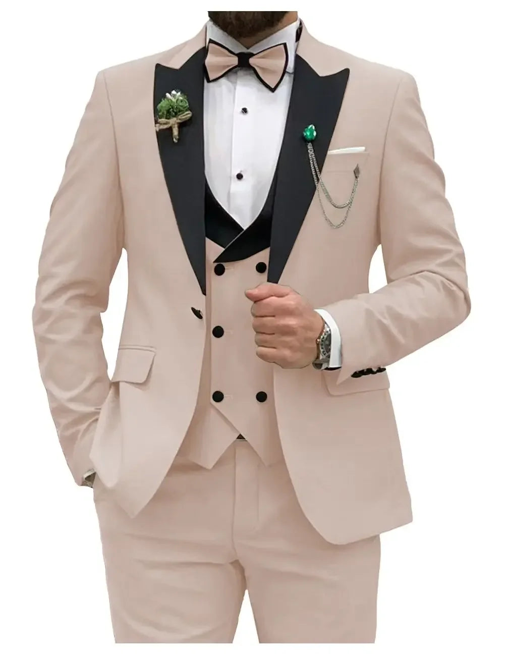 Slim Fit Men Suits Double Breasted Groom Formal Business Male Blazer Set Peak Lapel Party Wedding Tuxedo (Jacket+Vest+Pants)