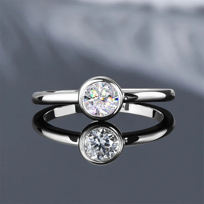 18K Gold Plated Solitaire Ring 0.5CT Bezel Moissanite Rings for Women Real Silver 925 sterling Promise Engagement Jewelry