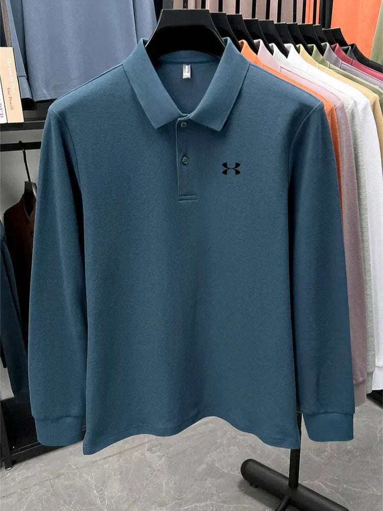 Men's brand polo shirt letter printed long sleeved top spring new 100% cotton casual sports breathable lapel fashionable T-shirt