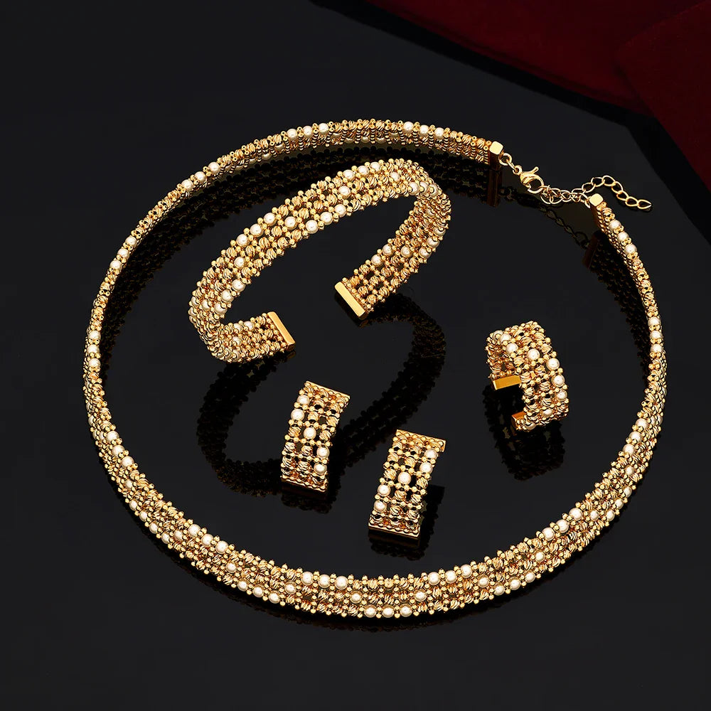 Dubai Wedding Bridal Full Jewelry Sets For Women Party Luxury Nigeria Gold Plated Beads Choker Necklace Jewelry Set