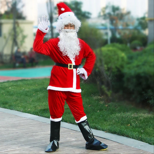 Santa Claus Clothes New Year Christmas Eve Party Men Santa Velvet Suit Outfit Adults Xmas Cosplay Costume