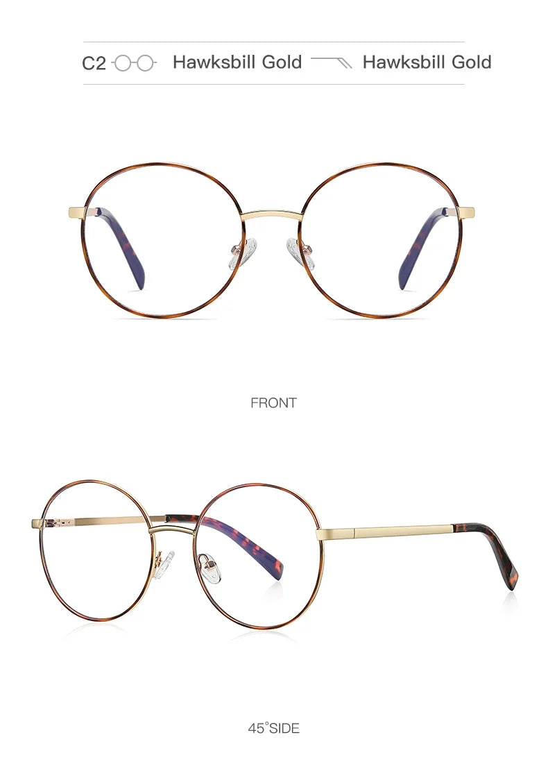 Retro Round Myopia Prescription Glasses Hyperopia for Women Reading CR39 Anti Blue Light Optical Eyeglasses Frame PFD3082