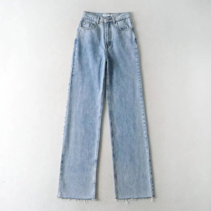 Women's High Waist Jeans 2025 Spring Fall Relaxed Straight Leg Raw Hem Floor-Length Vintage Inspired Daily Uniform