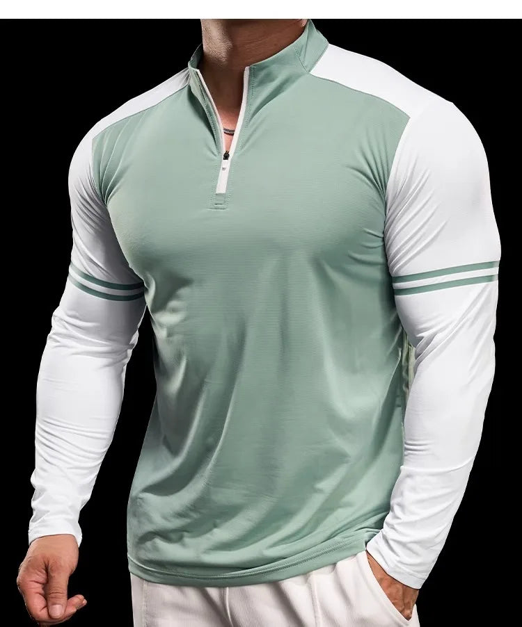 Men's Running Gym Fitness Tops Slim Fit Color-blocked Long-sleeved T-shirt Training Cycling Breathable Quid Quick-drying Clothes