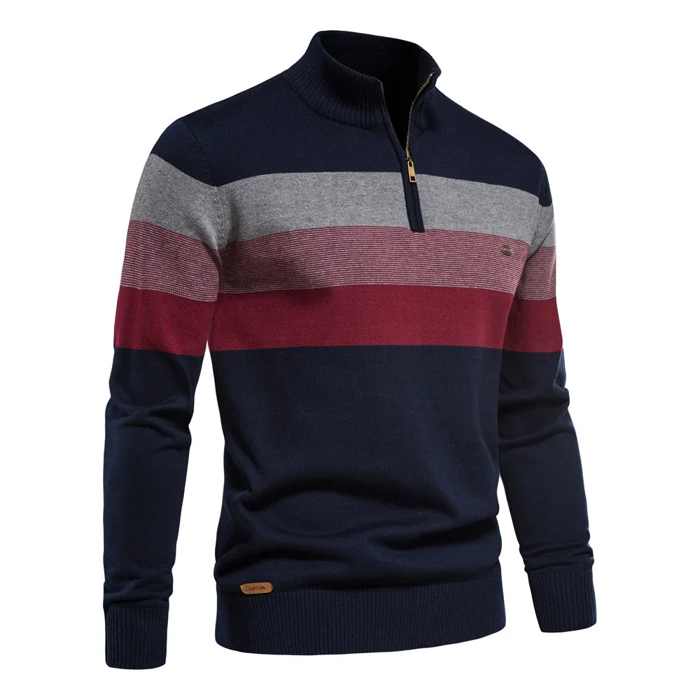 Men's Cotton Mock Neck Stand Collar Sweaters Quarter Zipper Pullover Autumn Winter Warm Social Casual Sweater for Men