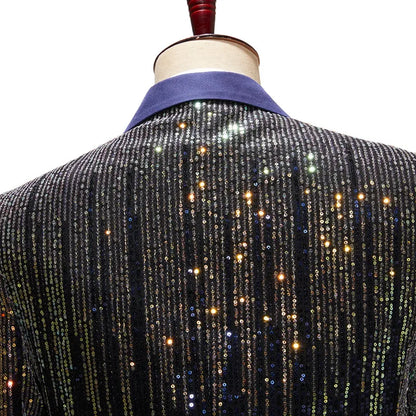 Men's Sparkling Sequin Blazer Jacket Stage Party Suit for Singer Dancer Prom Banquet Chorus Costume