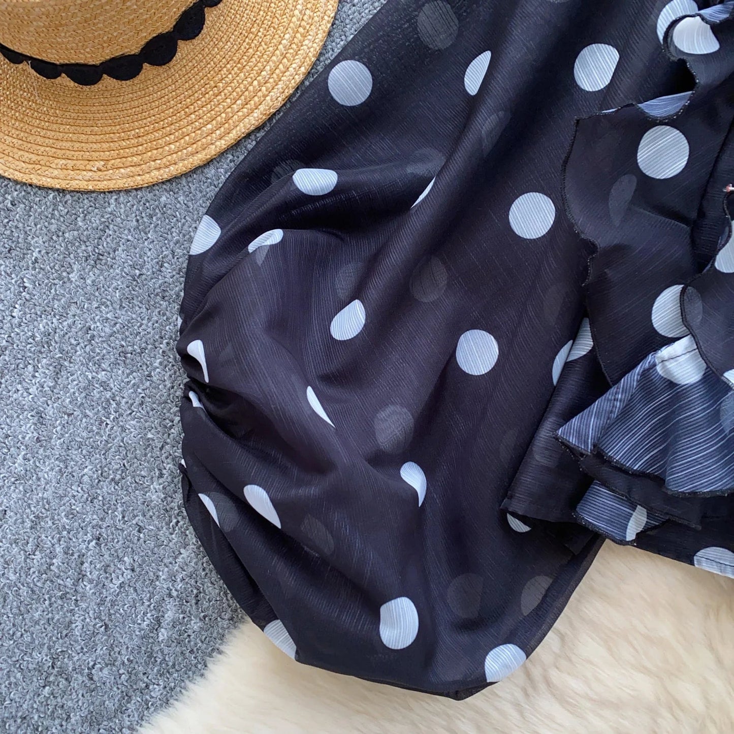 Spring Chiffon Polka Dot Blouse Women Bow Collar Long Lantren Sleeve Fashion Casual Streetwear Basics Loose Thin Tops