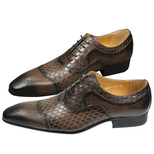 Men's Leather Shoes Engraving Printing Banquet Wedding Shoes Fashion High Quality Oxford Business Office Shoes Chocolate Black