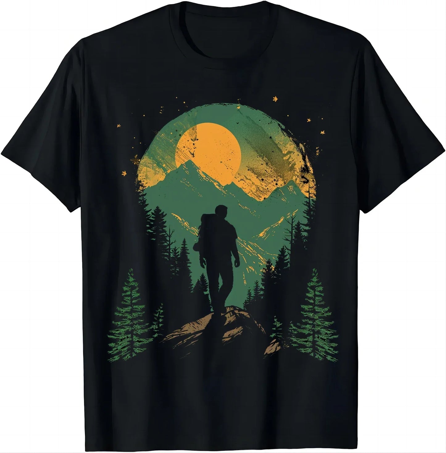 Retro-style Hiker T-shirt with Mountainous Print T Shirts Graphic T Shirts Mens Clothes Tops Camisas Streetwear Ropa Hombre