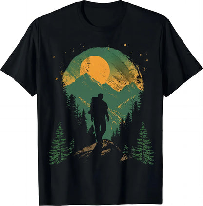 Retro-style Hiker T-shirt with Mountainous Print T Shirts Graphic T Shirts Mens Clothes Tops Camisas Streetwear Ropa Hombre