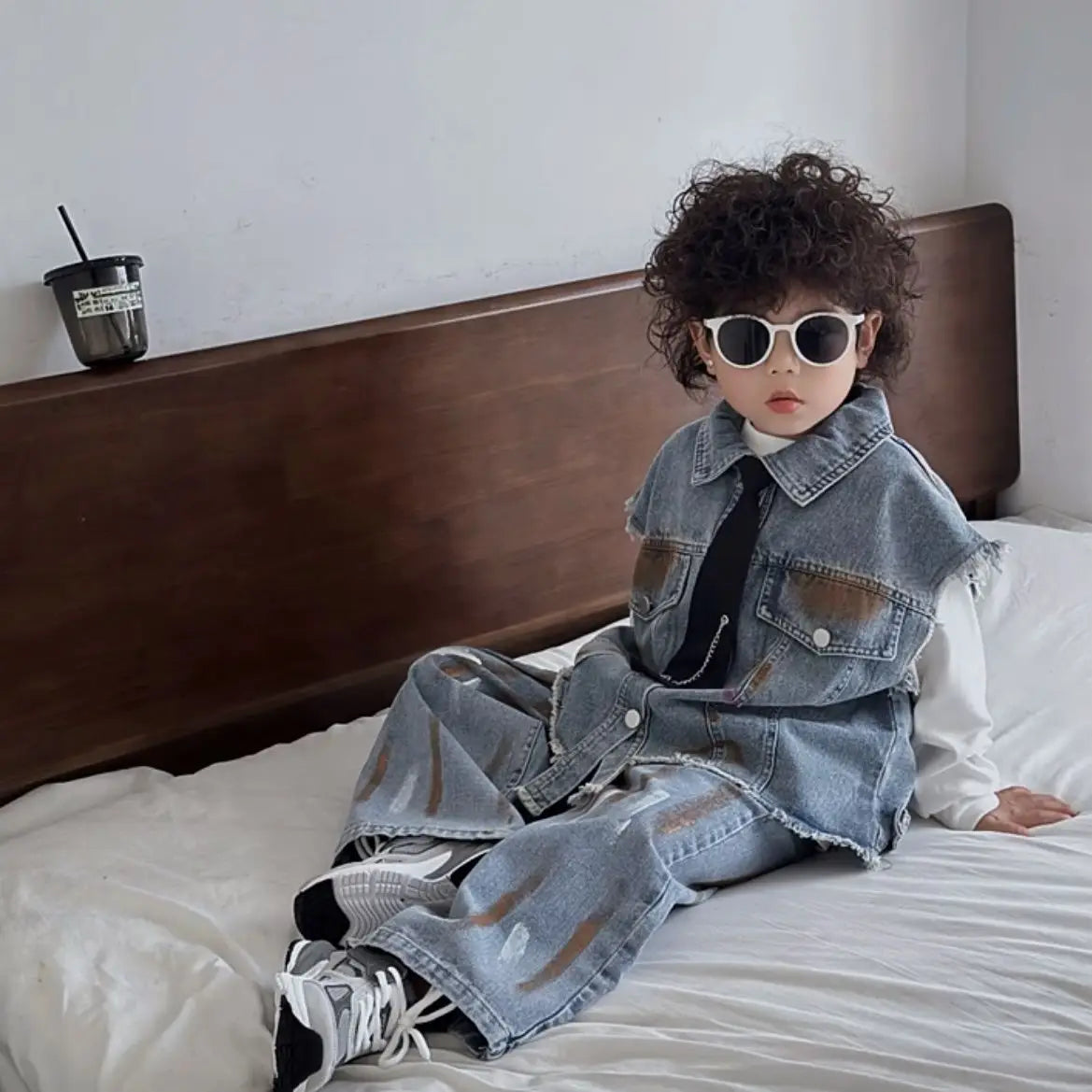 Boys Vest +Pants + Tie Outfits Kids Suits Cotton 3PCS/Set 2026 Blue Jean Spring Autumn Cotton Sport Teenagers Children Clothing