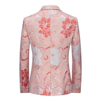 2026 New Men's Pink Embroidered Suit Jacket, Wedding Party Dress Coat, Fashionable Slim Male Blazers, Asian Size M-5XL 6XL
