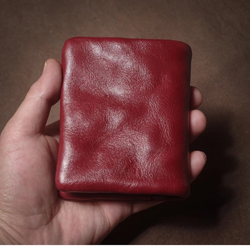 Retro Genuine Leather Short Wallet Men and Women Bifold Money Clip Credit Card Holder with Zipper Coin Pocket Small Purse