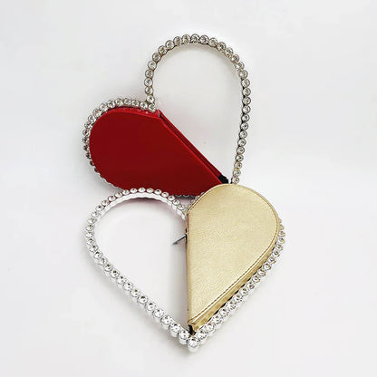 Diamond Red Heart Evening Clutch Women's Designer Chic RhinestoneBlack Wallet Wedding Party Sac A Main Heart Handbag for Woman