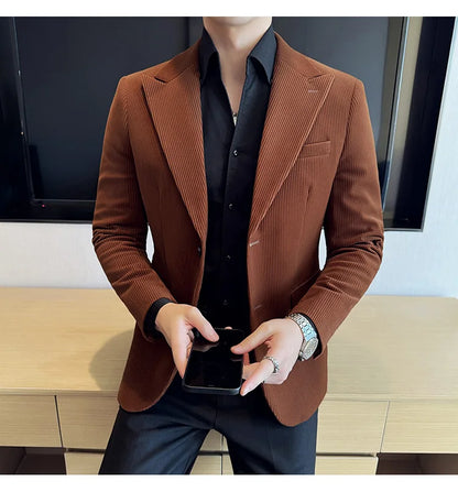 Stripe Suit Jacket For Men Autumn Winter Business Slim Fit Tailcoat Formal Wedding Party Fashion Casual Suit Coat 4XL-M