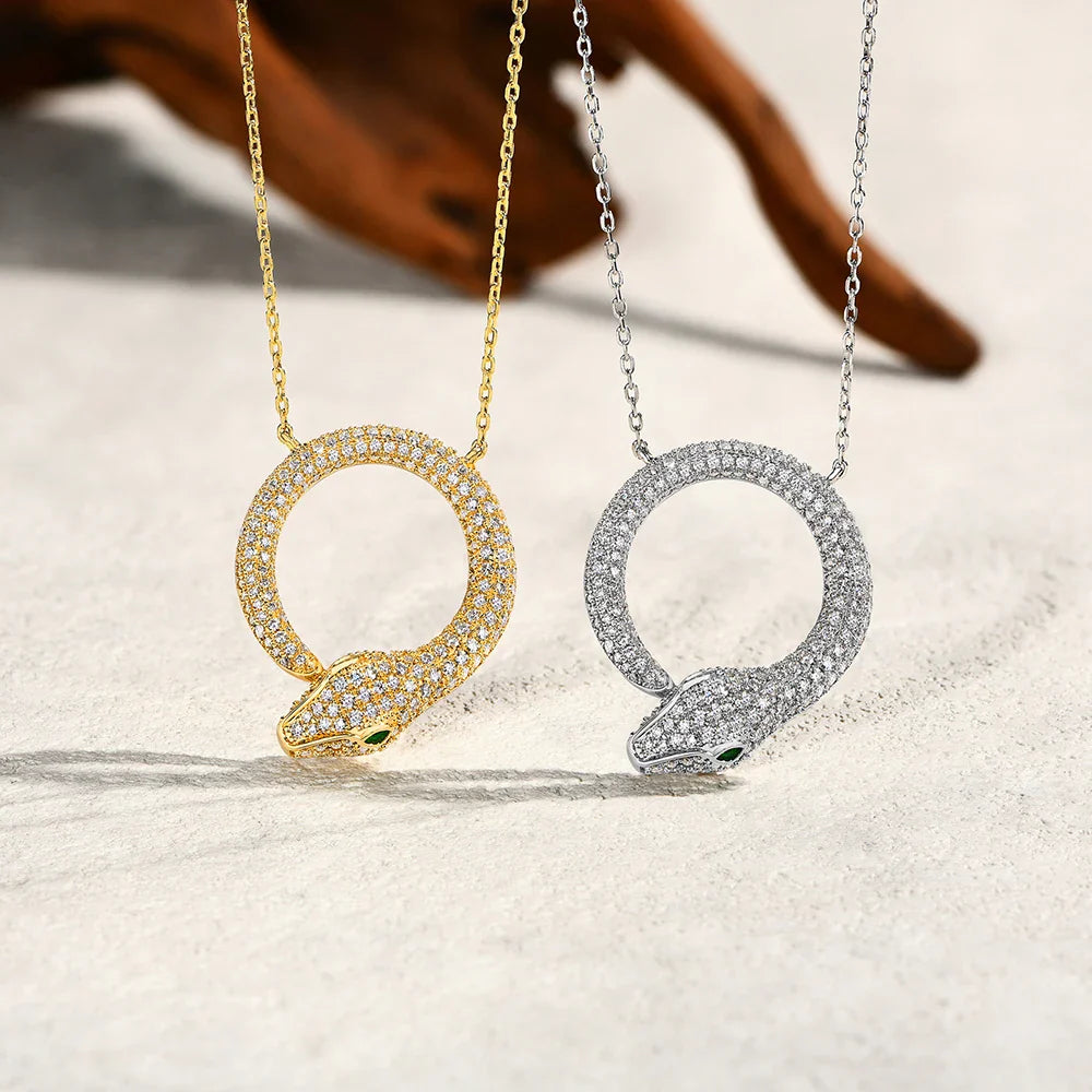 Moissanite Necklace Original Snake Pendant 925 Sterling Silver 18KGold Plated for Women Man Birthday Gift Party Jewelry
