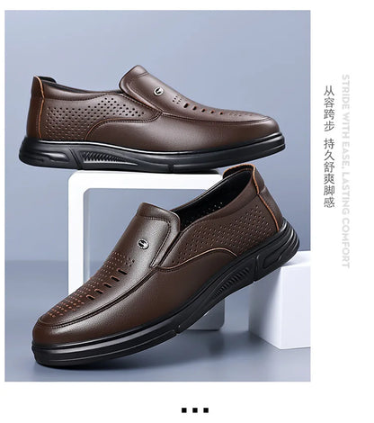 Spring Summer Hallow Leather Shoes for Men Solid Color Breathable Business Casual Shoes Male New Designer Fashion Sandals Man