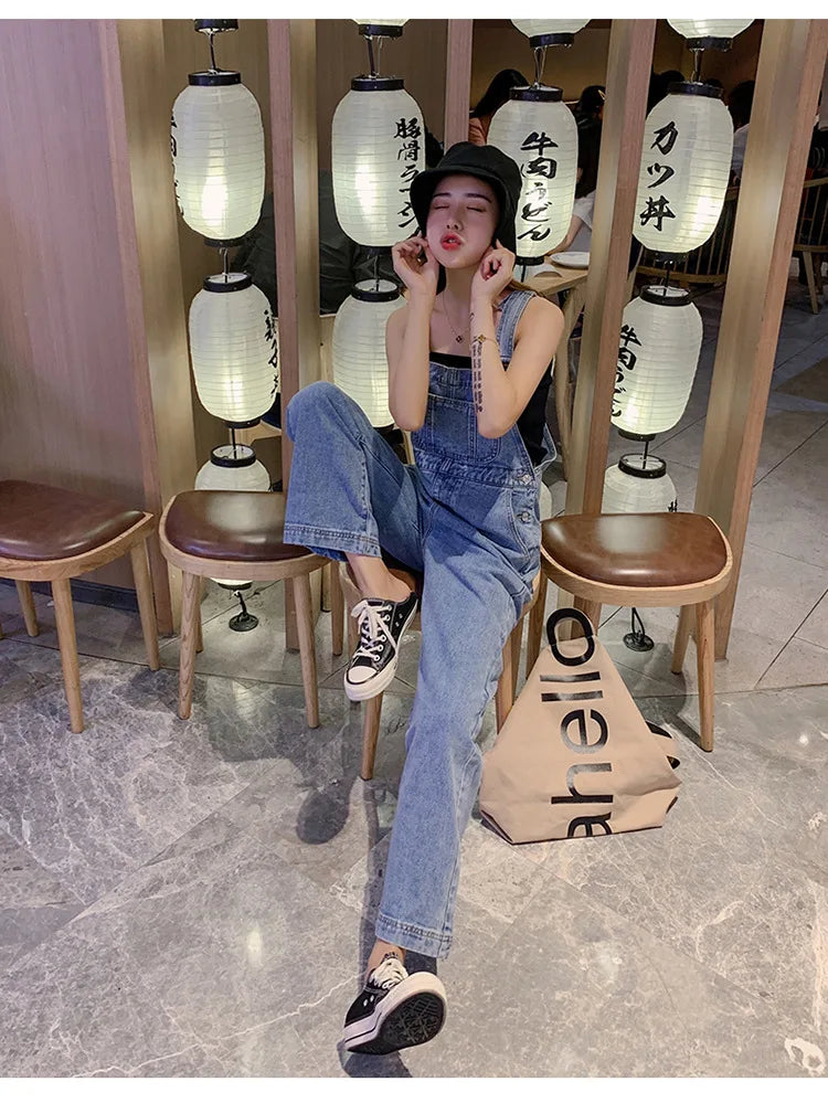 High Waist Wide Leg Denim Overalls Women's Loose Fitting Slimming Summer New Sle Gold nce Faionable Jeans