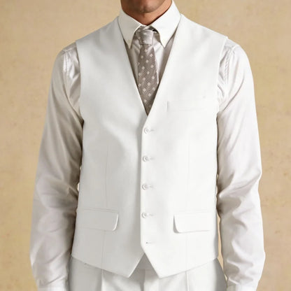 Men Vest White Solid Single Button V Neck Waistcoat For Wedding Banquet Business Party Casual Office Work Daily Men Suit Vest