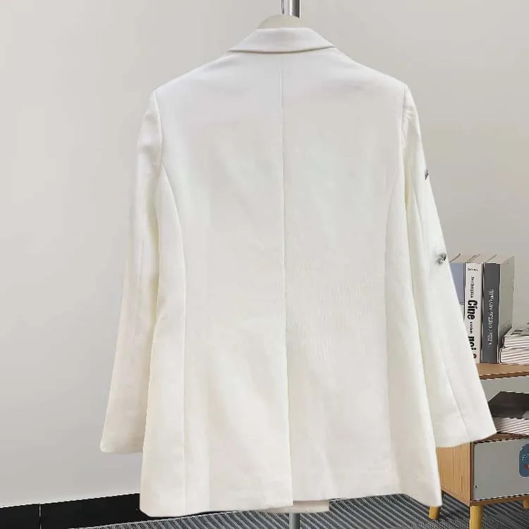 Luxury feather Faux diamond blazer Women 2025 New Double breasted rhinestones jacket High quality Loose Lady suit INKEO 4O089