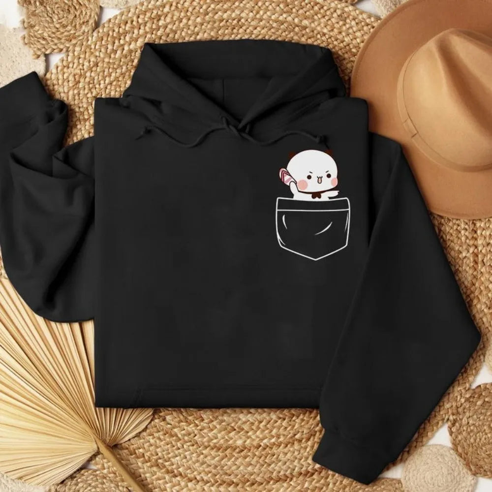 Matching Bubu Dudu Bear Pocket Couple Hoodies Anniversary Gift Clothing Cute Casual Daily Life Fall Winter Men Women Streetwear