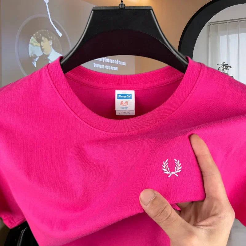100% pure cotton high-end brand men's round neck short sleeved top summer fashion luxury wheat embroidery design casual T-shirt
