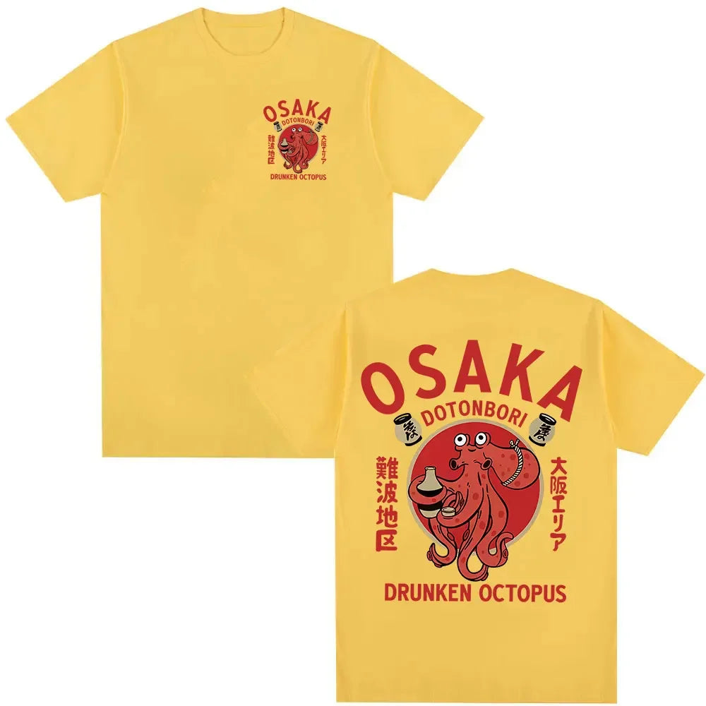 Japanese Osaka Dotonbori Drunken Octopus Food Lover Funny T Shirts Men Women Retro Harajuku Oversized Cotton T-Shirt Streetwear