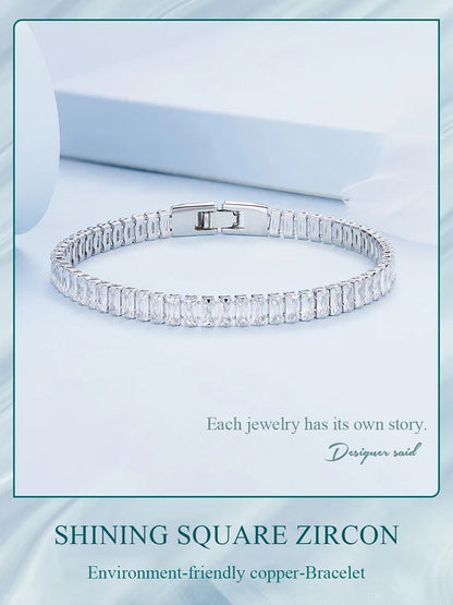Authentic Shining Square Zircon Bracelet Plated Platinum for Women Gift Exquisite Fashion Jewelry YIB055
