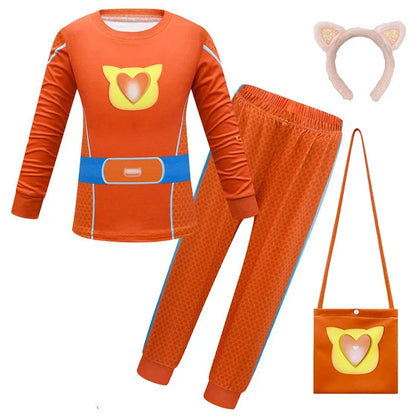 Children SuperKitties Halloween Cartoon Boys Cosplay Costume Super Kitties Buddy Girls Cos Suits Mask Bag Kids Birthday Clothing