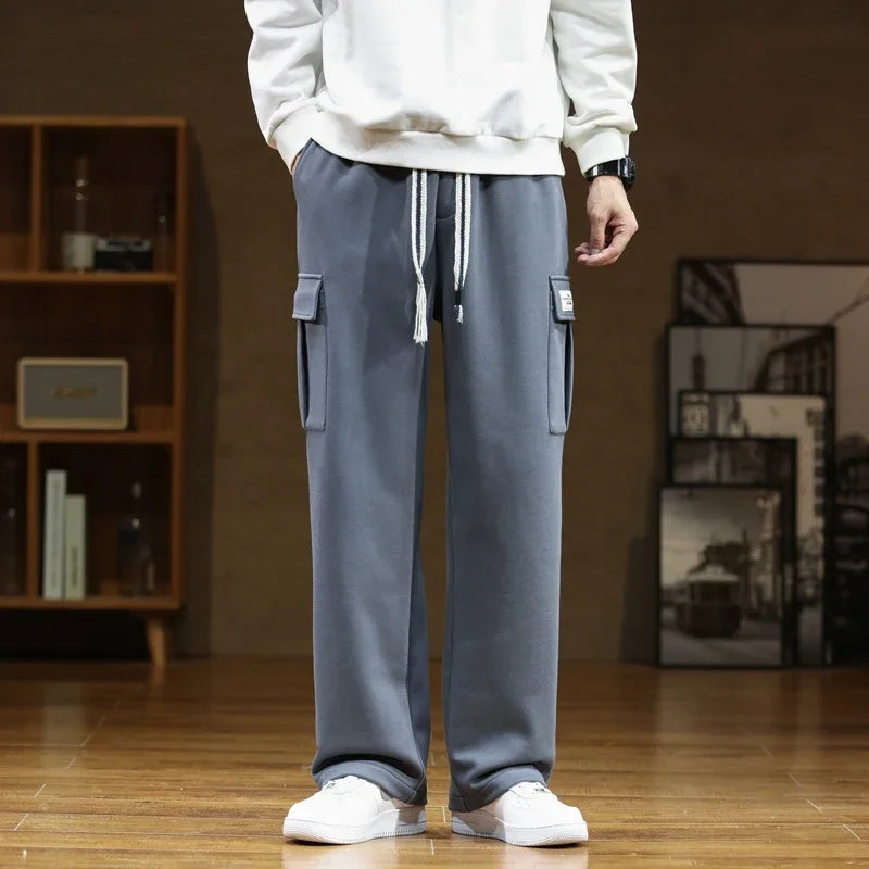 2026 New in Wide Leg Pants Men Autumn Straight Elastic Waist Baggy Cargo Trouser Male Relaxed Streetwear Sweatpant Plus Size Big