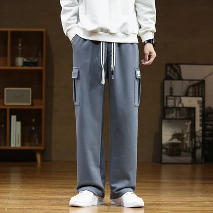 2026 New in Wide Leg Pants Men Autumn Straight Elastic Waist Baggy Cargo Trouser Male Relaxed Streetwear Sweatpant Plus Size Big