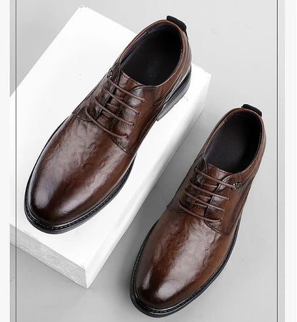 Leather Casual Elevator Shoes for Men 10cm Invisible Height Increase Casual Sneakers Business Formal Shoes