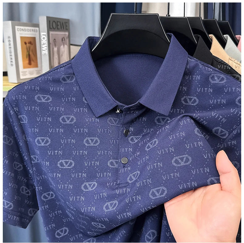 Luxury fashion brand trend printed short sleeve polo shirt men's summer new personality comfort breathable casual lapel T-shirt