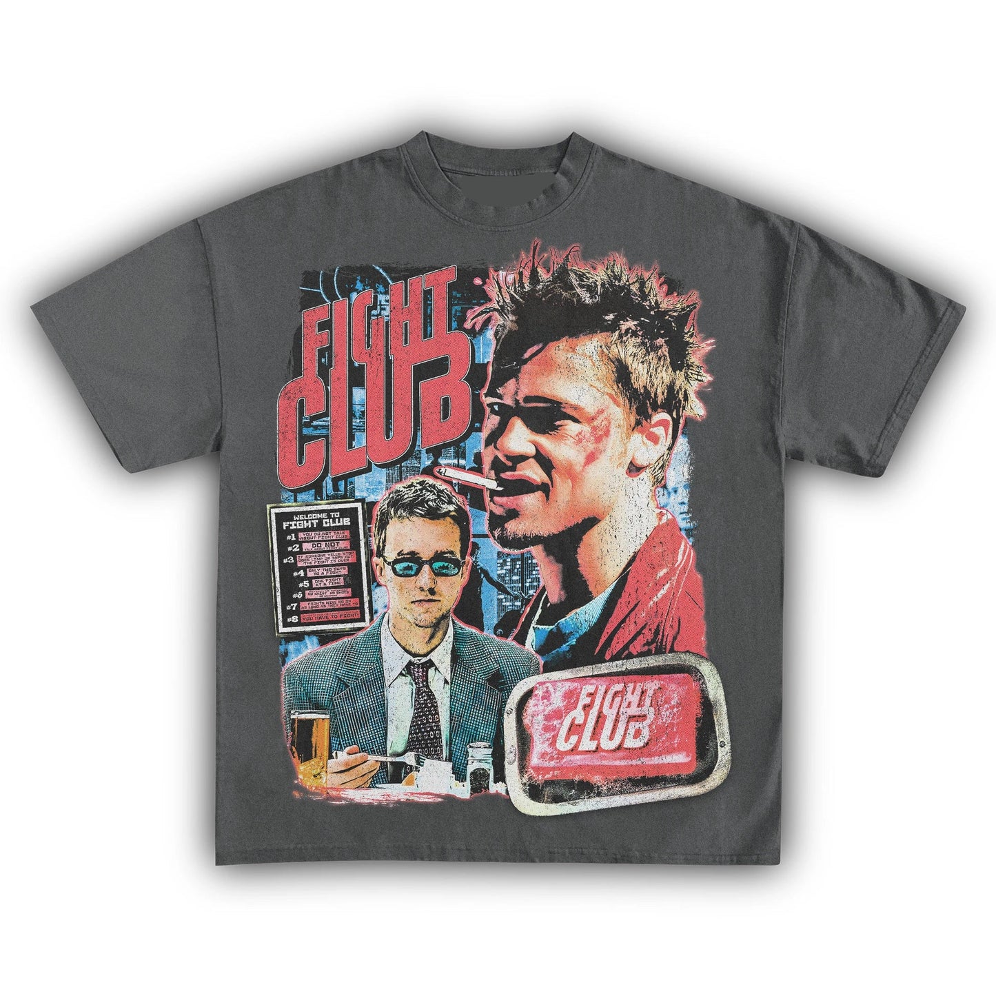 Fight Club Brad Pitt Edward Norton Retro T Shirt for Men Women Vintage Cult Classic Movie Graphic Tee Streetwear