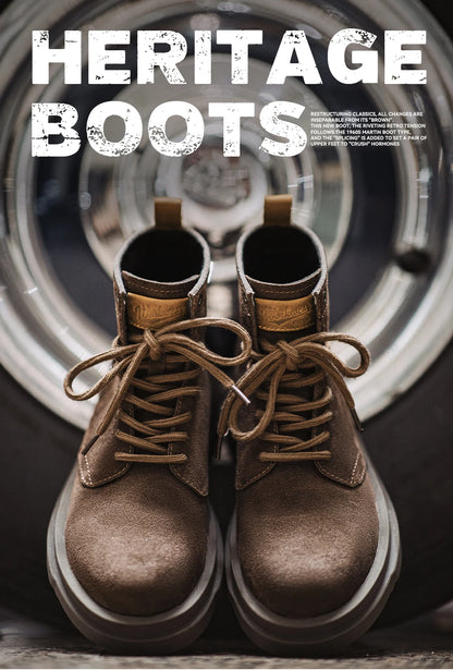 Maden New Vintage Brown Winter Work Boots Casual Suede High-top Boots Thick Soles Round Toes Shoes Men's Shoelaces Boots