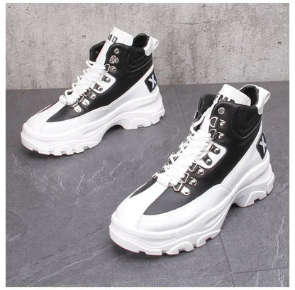 White High Top Board Boots for Men Thick Soled Men Boots with Elevated Height Inside Outdoor Casual Versatile High-top Shoes